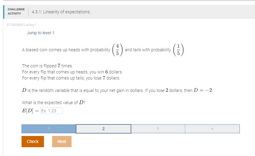 Solved CHALLENGE ACTIVITY 4.5.1: Linearity Of Expectations. | Chegg.com