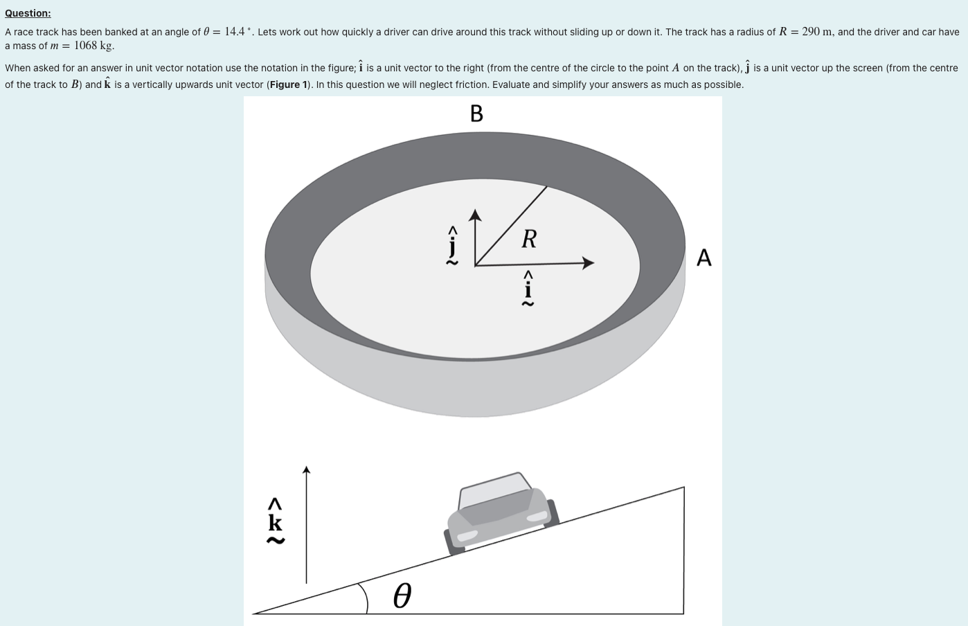 Solved Question: A race track has been banked at an angle of | Chegg.com