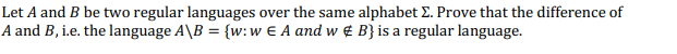 Solved Let A and B be two regular languages over the same | Chegg.com