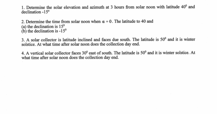 Solved 1. Determine the solar elevation and azimuth at 3 | Chegg.com