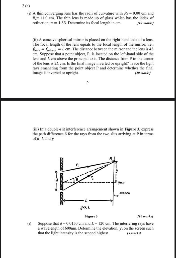 Solved 2 (a) (i) A thin converging lens has the radii of | Chegg.com