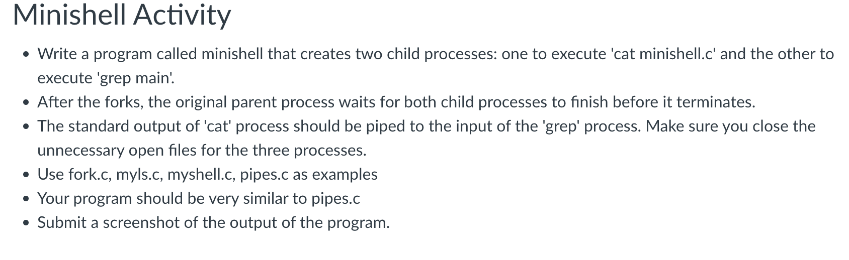 Solved Minishell Activity • Write a program called minishell | Chegg.com