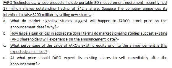 Solved FARO Technologies, Whose Products Include Portable 3D | Chegg.com