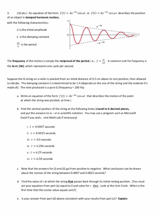 Solved Ae-kt sin út or f(t)-Ae-kt oos ωt des crites the | Chegg.com