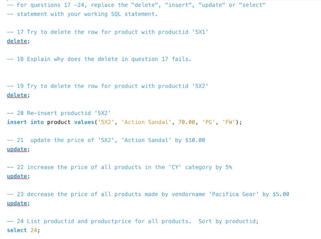Solved For questions 17 -24, replace the 