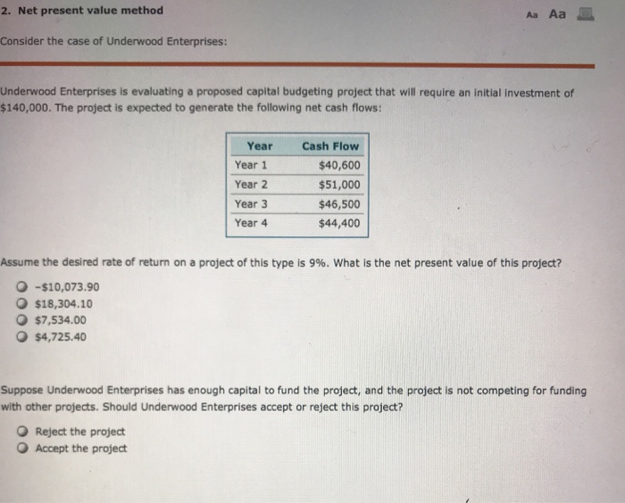 Solved 2. Net present value method Consider the case of | Chegg.com