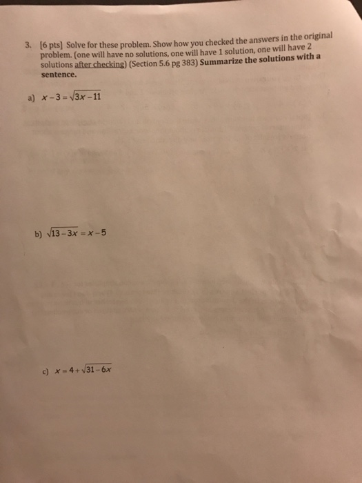 Solved Solve for these problems. Show how you checked the | Chegg.com