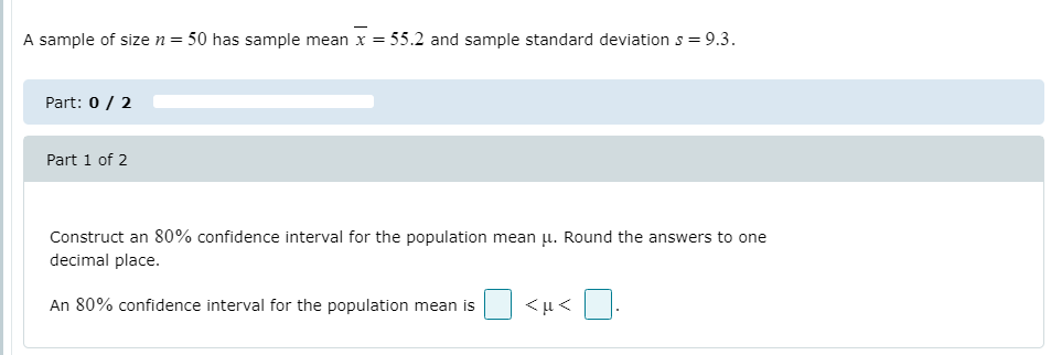 Solved A sample of size n= 50 has sample mean x = 55.2 and | Chegg.com