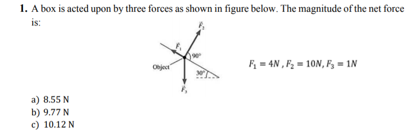 Solved 1. A box is acted upon by three forces as shown in | Chegg.com