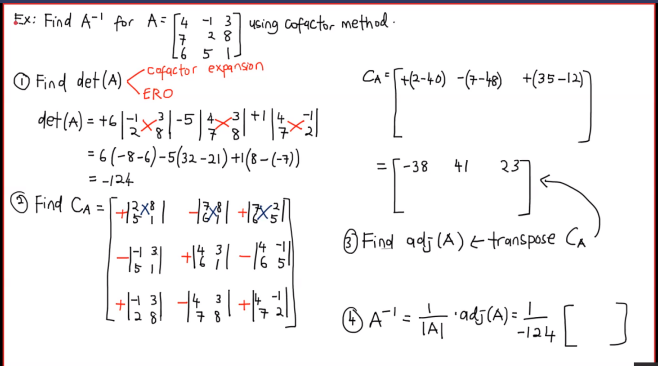 Solved Ex: Find A-l for A= 14 3) using cofactor method 28 L6 | Chegg.com