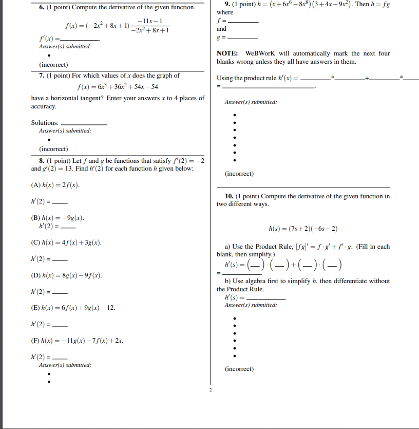 Compute The Derivative Of The Given Function F X Chegg Com