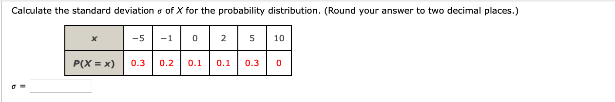 Solved Calculate the standard deviation o of X for the | Chegg.com