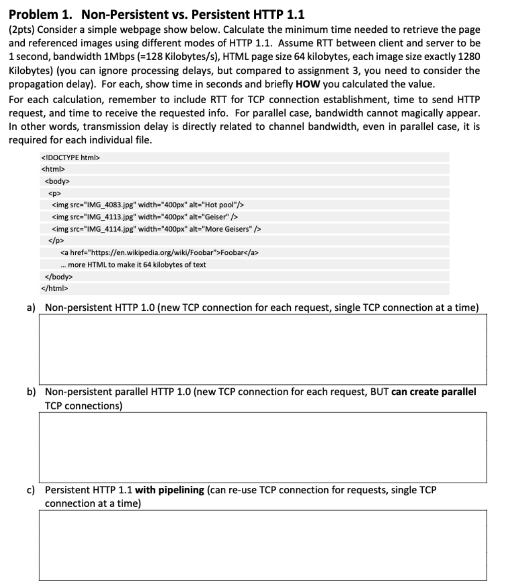 Solved Problem 1. Non-Persistent Vs. Persistent HTTP 1.1 | Chegg.com