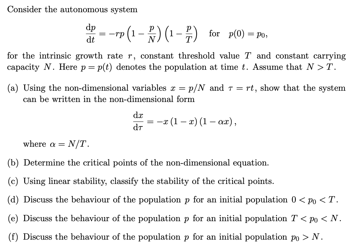 Solved Consider The Autonomous System Dp Dt Rp 1 K Chegg Com