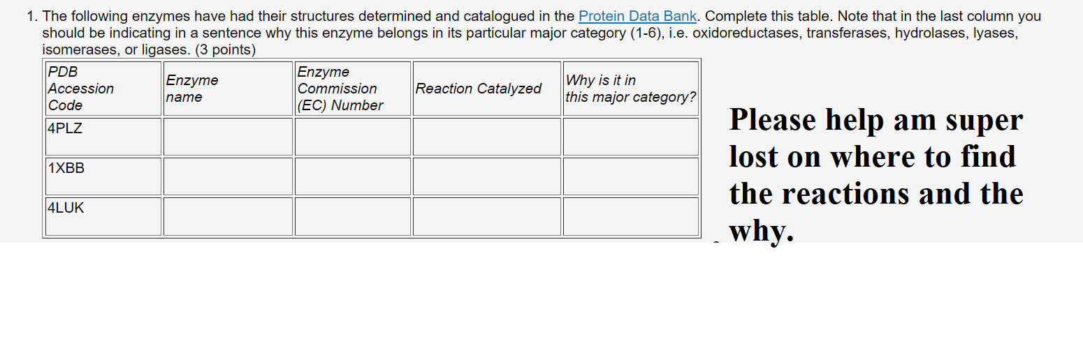 Solved 1. The Following Enzymes Have Had Their Structures | Chegg.com