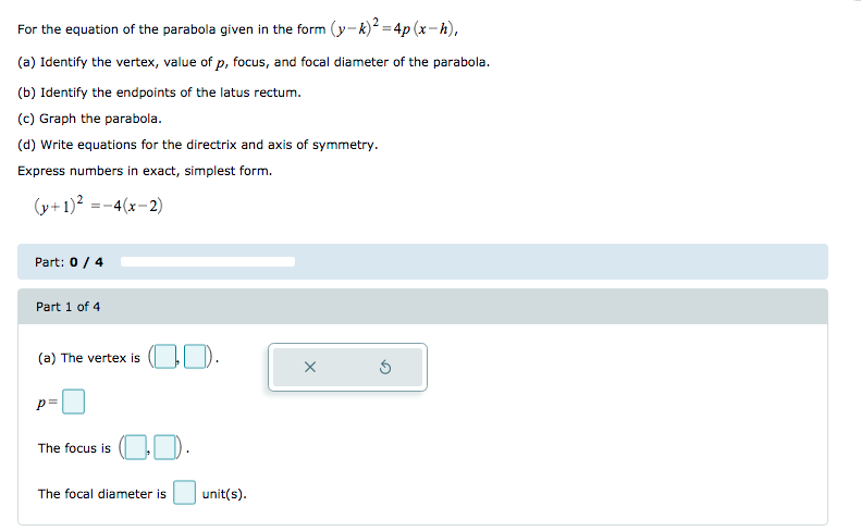 Solved For The Equation Of The Parabola Given In The Form Chegg Com