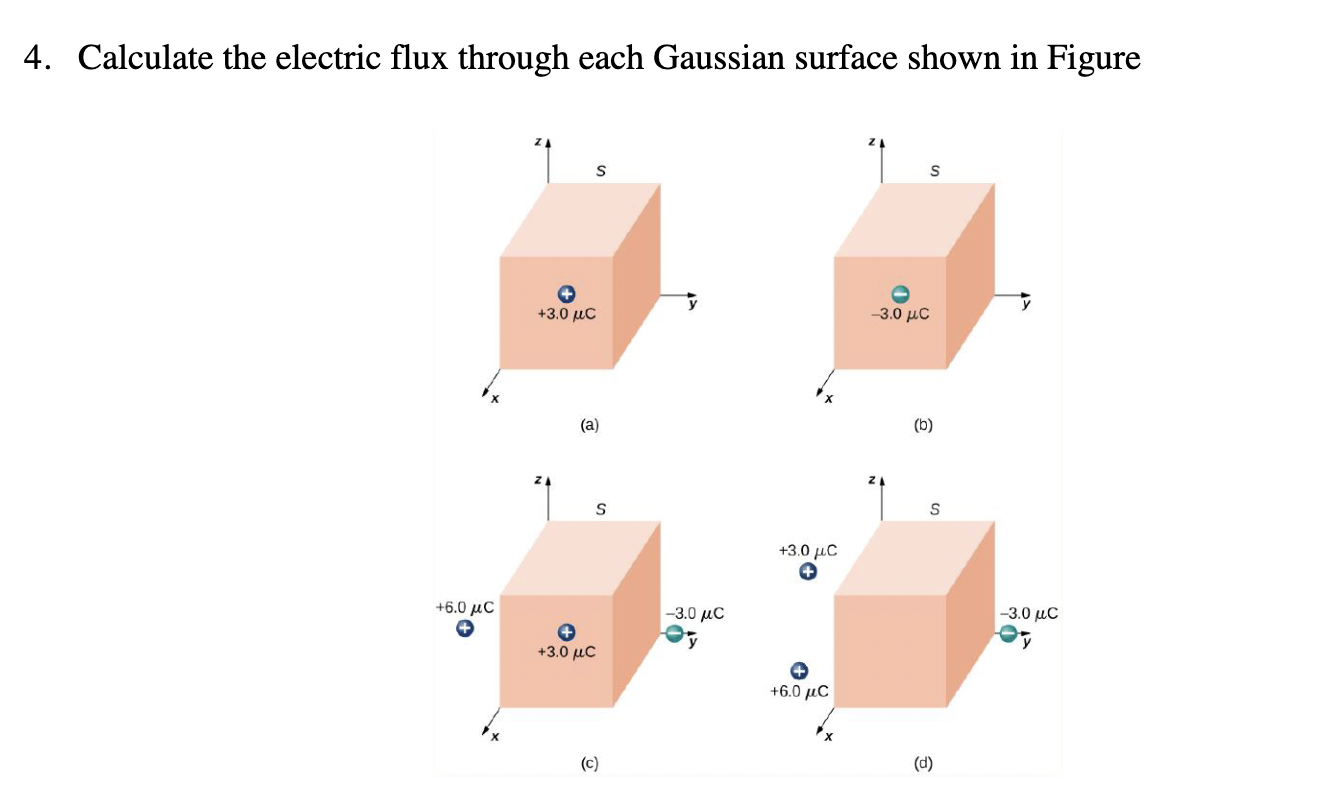 4. Calculate the electric flux through each Gaussian surface shown in Figure
S
S
+6.0 MC
+3.0 ??
(a)
S
+3.0 ??
(c)
|-3.0 ??
+