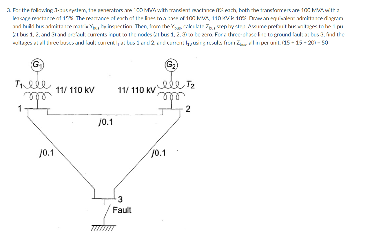 Solved 3. For the following 3-bus system, the generators are | Chegg.com