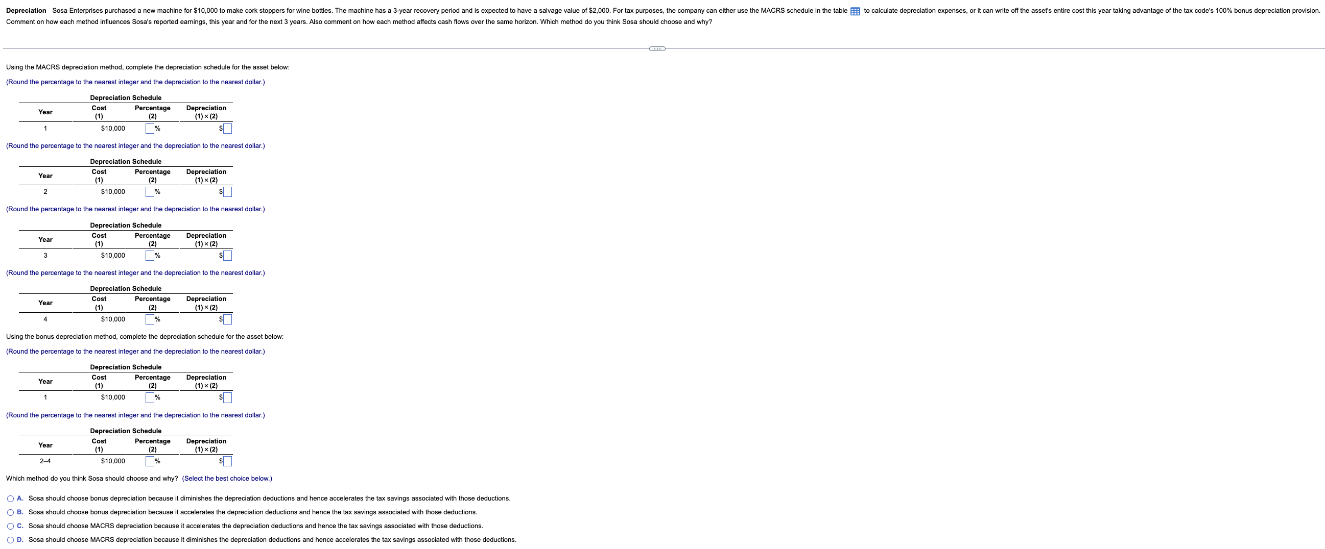 Using the macrs depreciation method complete the chegg