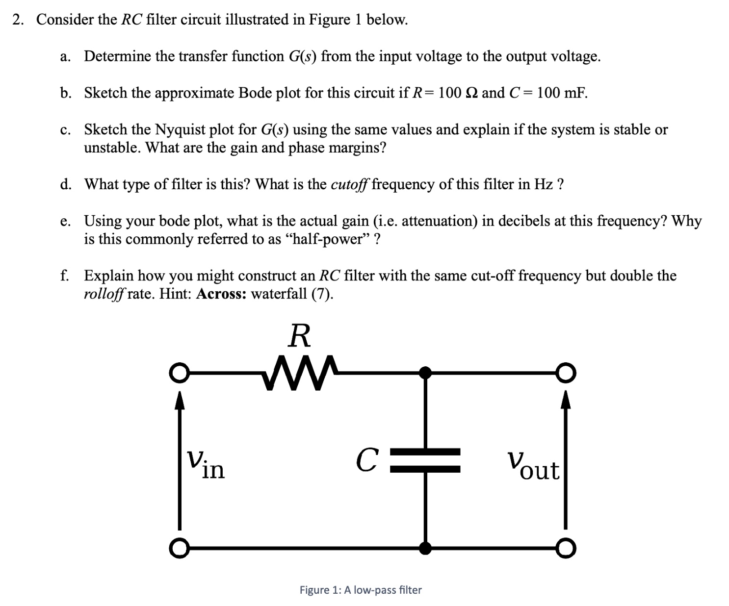 Solved 2. ﻿Consider the \( ﻿R C \) ﻿filter circuit | Chegg.com