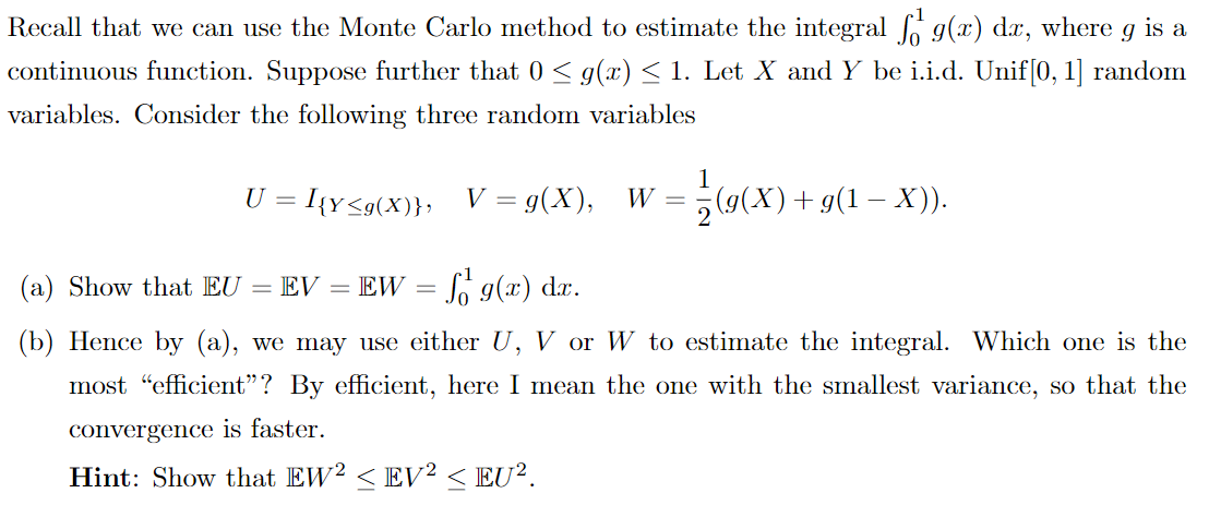 Solved Recall that we can use the Monte Carlo method to | Chegg.com