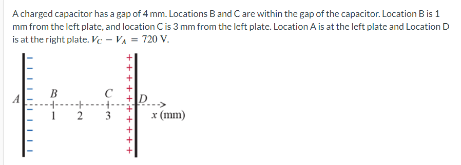 Solved A Charged Capacitor Has A Gap Of 4 Mm. Locations B | Chegg.com