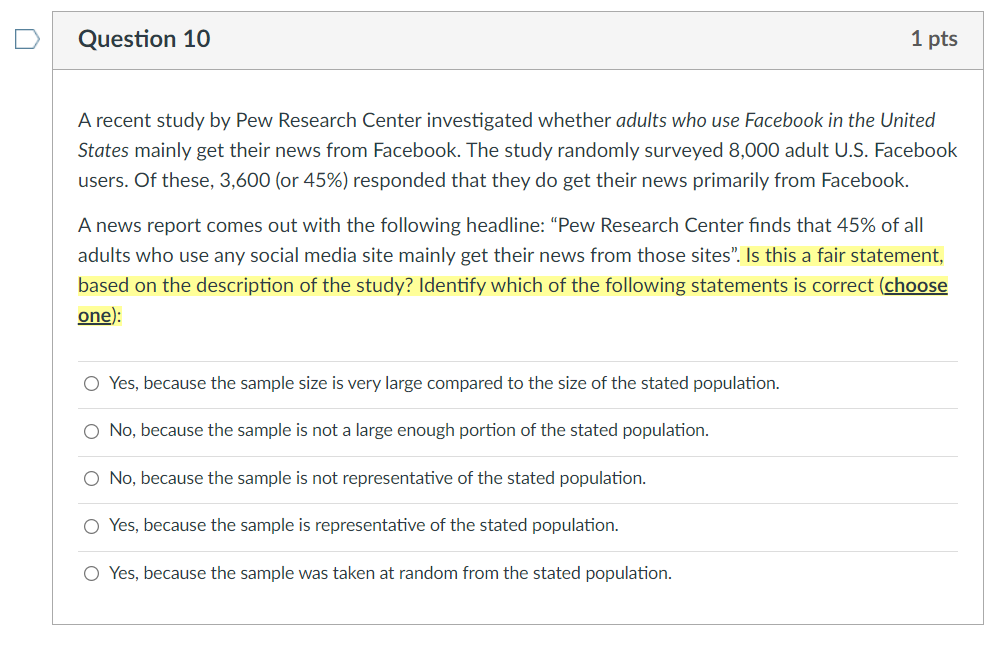 Solved A Recent Study By Pew Research Center Investigated | Chegg.com