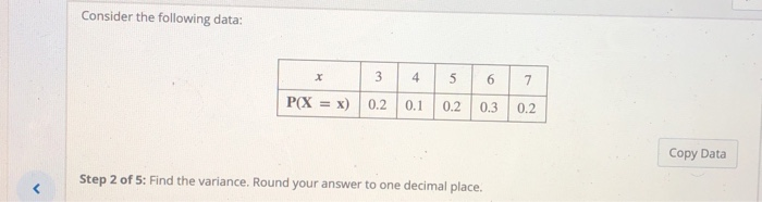 Solved Consider the following data: 3 4 5 6 7 X P(X=x) 0.2 | Chegg.com