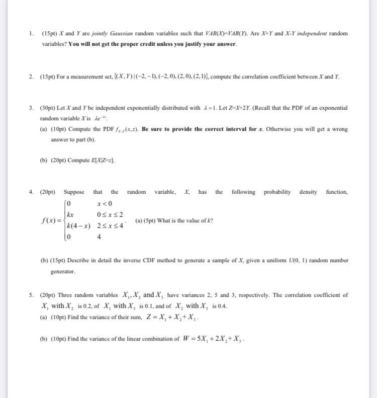 Solved (15pt) x ﻿and Y ﻿are jointly Gaussian random | Chegg.com