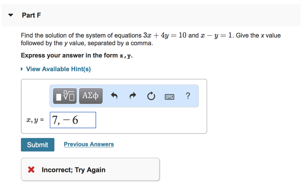 Solved Part Find the solution of the system of equations 3 | Chegg.com