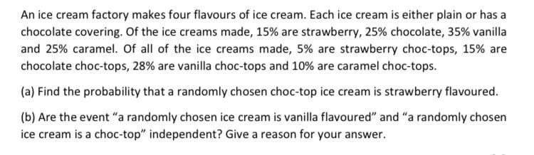 Solved An ice cream factory makes four flavours of ice | Chegg.com