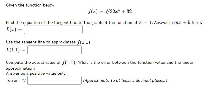 Solved Given the function below f(x) = 32x3 + 32 Find the | Chegg.com
