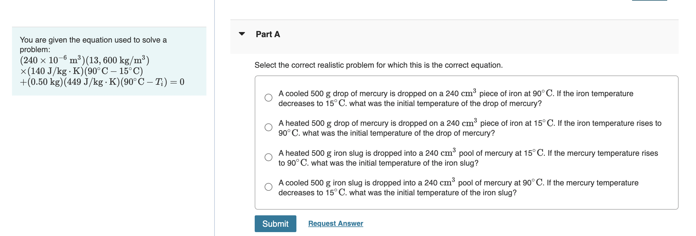 Solved You are given the equation used to solve a Part A | Chegg.com