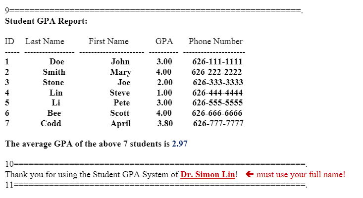 Solved PJ 13 - Student GPA Report Please write a C++ | Chegg.com