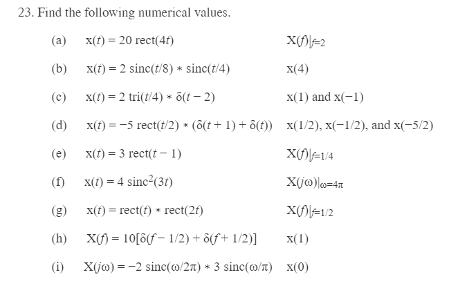 Solved 23 Find The Following Numerical Values A X T Chegg Com