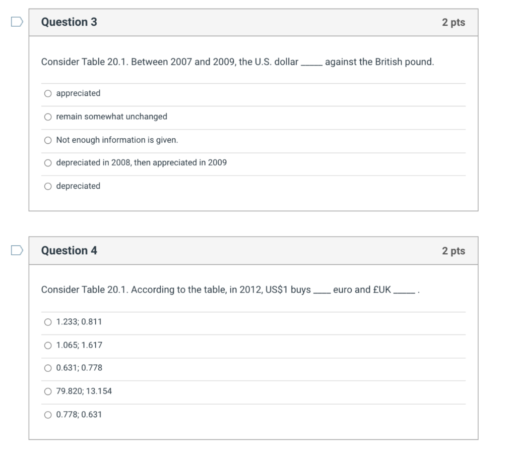 Solved Question 1 2 pts The rate at which one currency is | Chegg.com