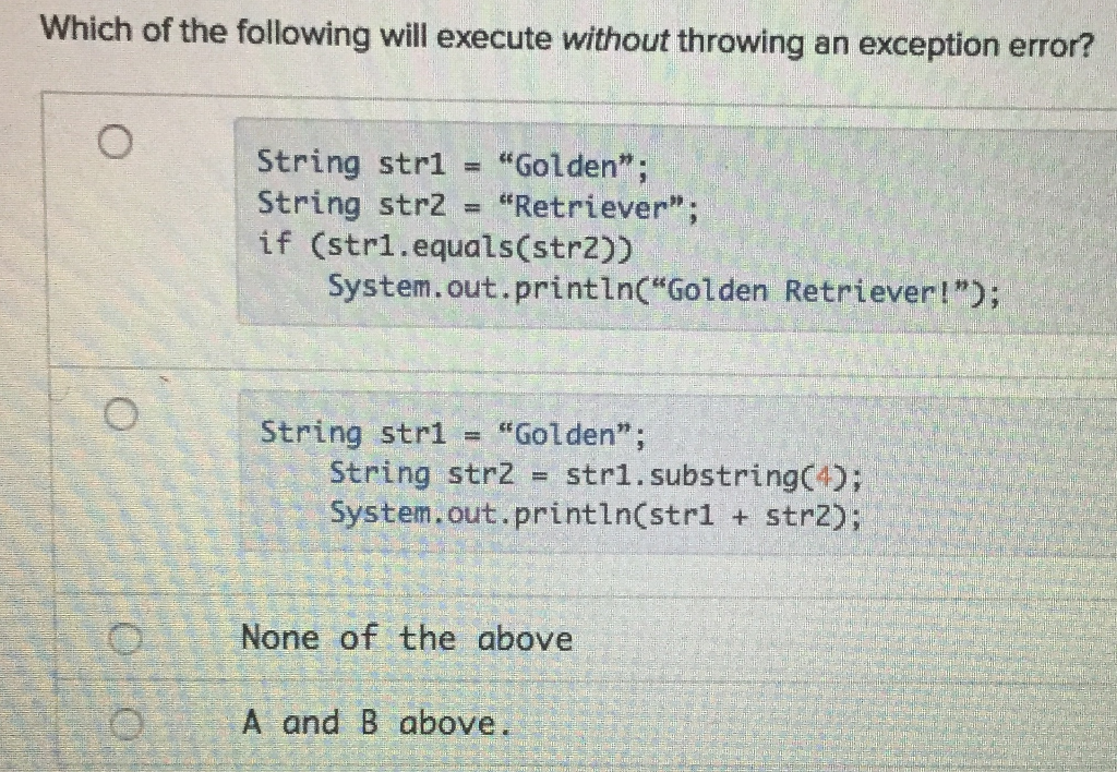 Solved Which of the following will execute without throwing