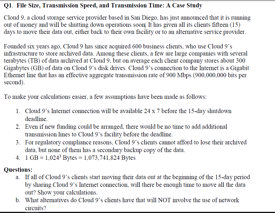 Solved Q1. File Size, Transmission Speed, and Transmission | Chegg.com