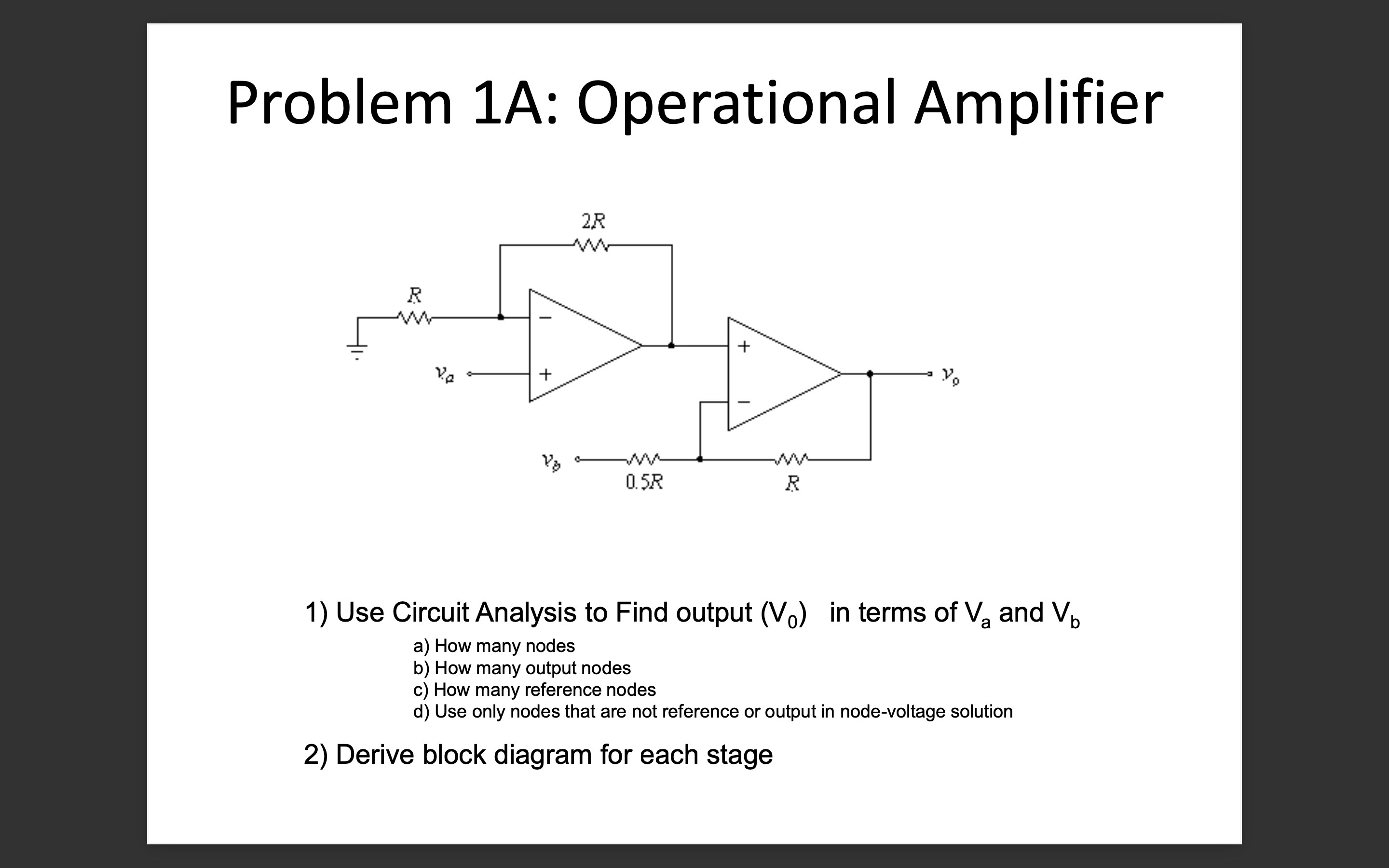 Problem 1A: Operational Amplifier 1) Use Circuit | Chegg.com image.