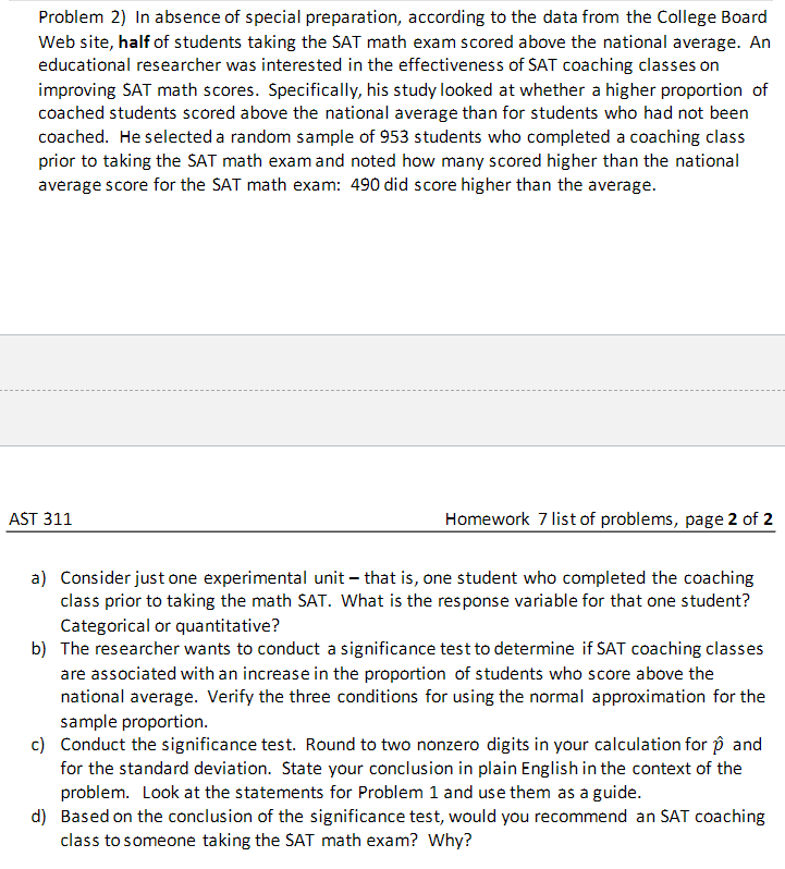 Solved For each of these problems, conduct a significance | Chegg.com