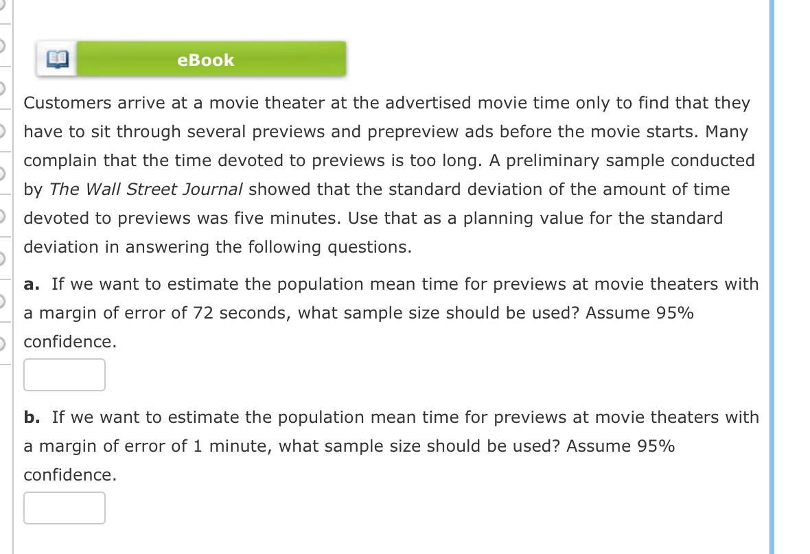 Solved eBook Customers arrive at a movie theater at the | Chegg.com