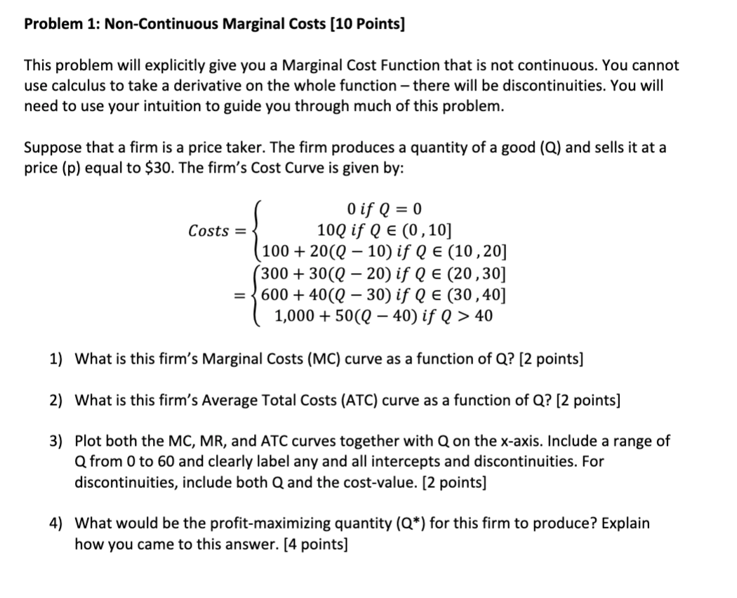 Solved Problem 1 NonContinuous Marginal Costs [10 Points]