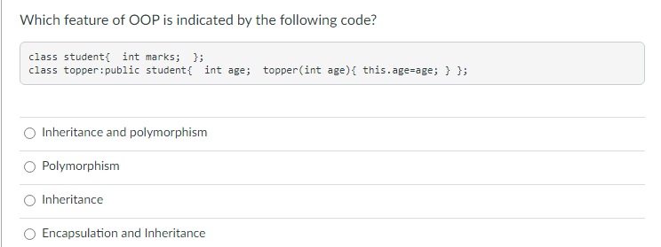 Solved Which feature of OOP is indicated by the following | Chegg.com