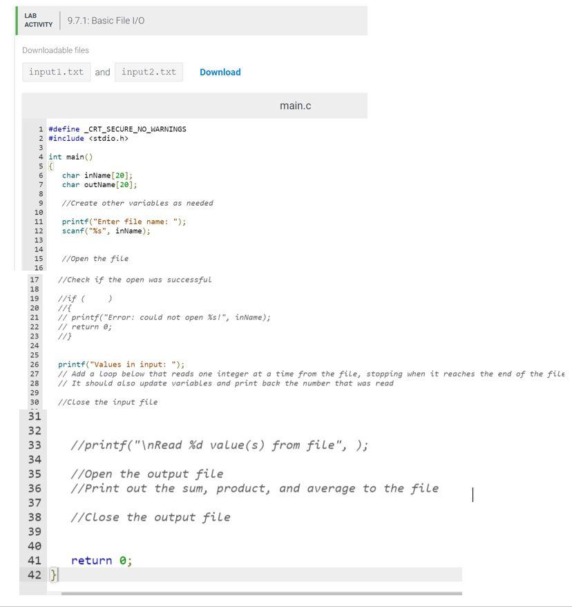 Solved 9.7 Basic File I/O In this lab, you will be | Chegg.com