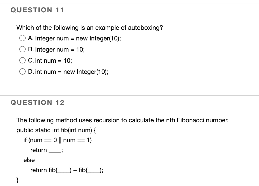 Solved Which of the following is an example of autoboxing?