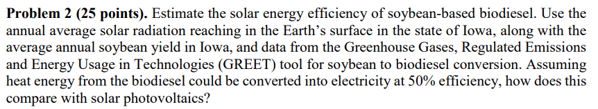 Solved Problem 2 ( 25 points). Estimate the solar energy | Chegg.com
