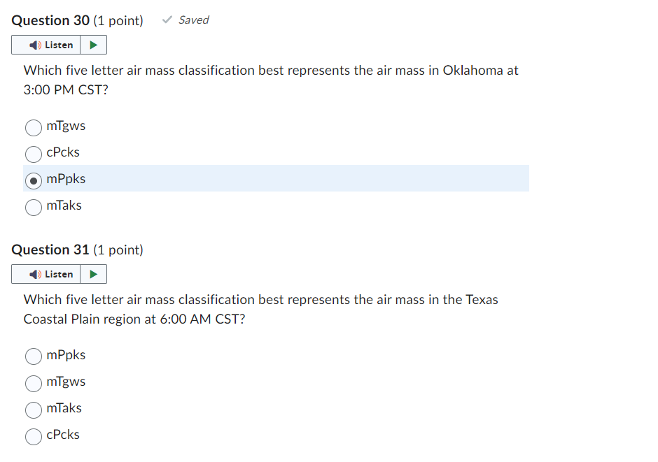 Solved Which five letter air mass classification best