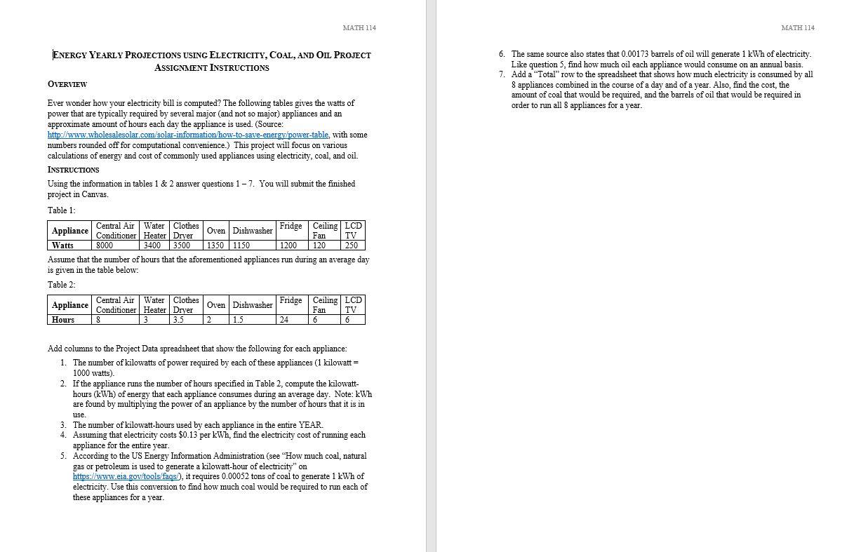 Solved math 114 math 114 energy yearly projections using chegg