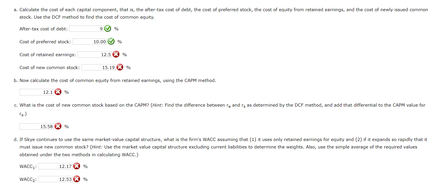 Solved a. Calculate the cost of each capital component, that