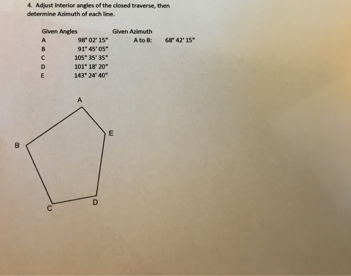 Solved 4. Adjust Interior angles of the closed traverse, | Chegg.com